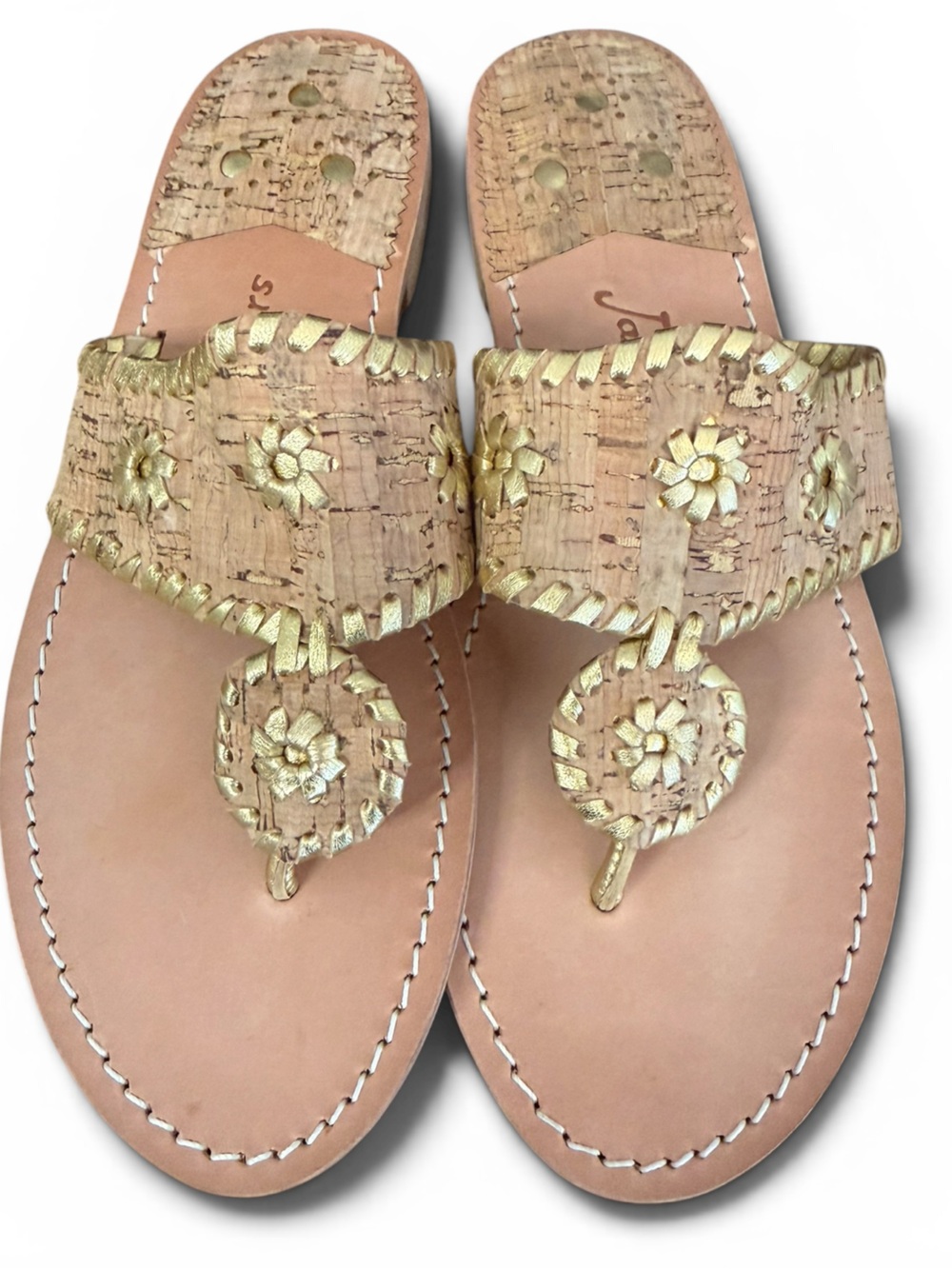 Jack Rogers Jacks Leather Flat Sandal Cork Gold Women Size 9